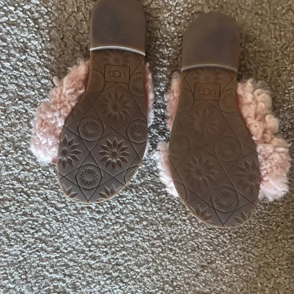 UGG Pink Shearling Slide Sandals - Picture 2 of 2